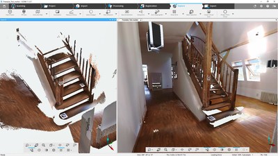 Captura de tela do SCENE 7.1: À esquerda somente os dados digitalizados pelo Freestyle3D. À direita, trabalho registrado pelo Freestyle e o Laser Scanner Focus 3D.