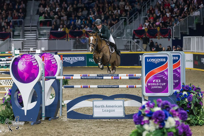 Ireland's Shane Sweetnam was second in the $150,000 Longines FEI World Cup™ Jumping Toronto riding Main Road for owners Seabrook, LLC and Sweet Oak Farm. Photo by Ben Radvanyi Photography (CNW Group/Royal Agricultural Winter Fair)