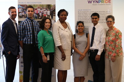 Gail Marquis, Olympic medalist, scholar, Wall Street executive and gay marriage advocate, meets with Wyndham Worldwide Diversity & Inclusion team members and NJCU students who served as 2017 summer interns in Parsippany, NJ, June 12, 2017: L-R: Brian Klecatsky, former Senior Manager, D&I; Kristopher Rivero, former Wyndham Worldwide intern; Erika Mercedes (Gonzalez), Senior Manager, D&I; Gail Marquis; Christine Romero, former Wyndham Hotel Group intern; Jodhan Heera, former Wyndham Destination Network intern; Patti Lee, SVP of Human Resources and Chief Diversity Officer.