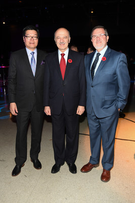 Ontario Minister of Research, Innovator and Science, Reza Moridi (centre) joins the Ontario Science Centre’s Board Chair, Brian Chu (left), and CEO, Maurice Bitran, at the 2017 RBC Innovators’ Ball, which netted a record $600,000 to support the Ontario Science Centre and its vital community access programs. (CNW Group/Ontario Science Centre)