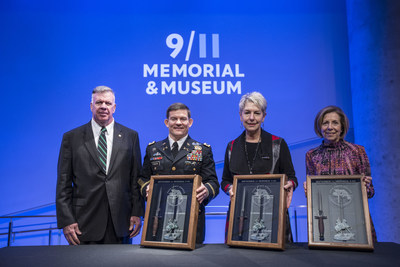 Lt. Gen. John F. Mulholland, Jr. presents September 11 Memorial V-42s to Colonel Lewis Powers, Commander of the U.S. Army's 5th Special Forces Group; Toni Hiley, Director of the CIA Museum; and Alice Greenwald, President and CEO of the National September 11 Memorial & Museum. The commemorative knives were crafted by W.R. Case & Sons Cutlery Co. with donated steel recovered from the World Trade Center.