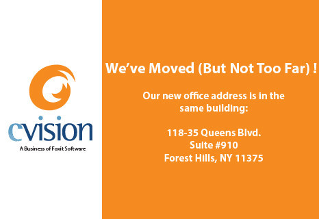 CVISION’s new office address is 118-35 Queens Blvd, Suite #910, Forest Hills, NY 11375