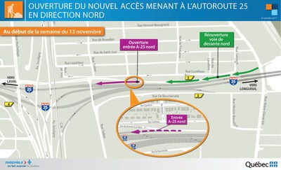 Ouverture du nouvel accs menant  l'autoroute 25 en direction nord (Groupe CNW/Ministre des Transports, de la Mobilit durable et de l'lectrification des transports)
