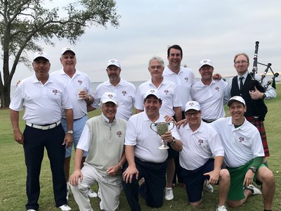 Victorious Team Rick poses after stunning victory. (Front row left to right) Mat Guinn, Captain Rick Hotze, John Braniff, Adrian Garcia-Pons. (Standing left to right) Dan Perales, Walter Beard, Phil Ditto, Jesse Pierce, Alex Hotze, Tom Ross and local bagpiper, Joshua Burke