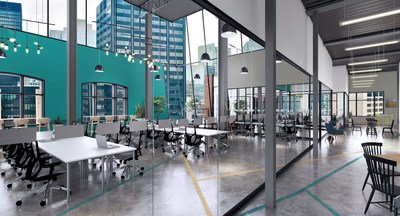 7th floor reserved co-working area with dedicated desks and a stunning view of the city (CNW Group/Spaces)