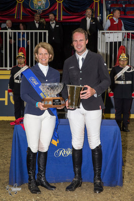 Hardin Towell and Beezie Madden, both of the United States, tied for the Leading International Rider title at the conclusion of the CSI4*-W Royal Horse Show in Toronto, ON. ﻿Photo by Ben Radvanyi Photography (CNW Group/Royal Agricultural Winter Fair)
