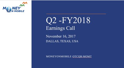 MoneyOnMobile, Inc. Schedules Q2-FY2018 Earnings Conference Call