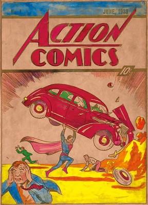 Hand colored 1938 Action Comics #1 silver print proof from the Hidden Valley Collection being auctioned at www.ComicConnect.com.