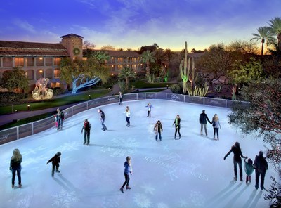 The Desert Ice Skating Rink is just one of many attractions at the Fairmont Scottsdale Princess in Arizona, where the "Christmas at the Princess" festival runs November 22-December 31, 2017. The resort also has 4.6 million holiday Lagoon Lights, the Princess Express train and a 4-story musical tree. The festival is open to the public and overnight holiday packages offer added exclusives and savings. For details visit www.scottsdaleprincess.com. (PRNewsFoto/Fairmont Scottsdale Princess)