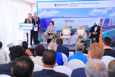 Minister of International Trade, Francois-Philippe Champagne speaks at the groundbreaking ceremony for Magellan Aerospace's new manufacturing and assembly facility in Devanahalli, India. (CNW Group/Magellan Aerospace Corporation)