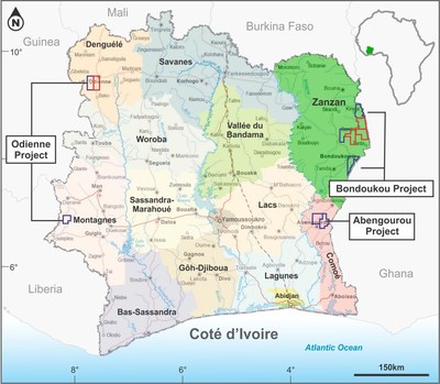 Cote D’Ivoire Project Areas:  Bondoukou, Abengourou, Odienne (CNW Group/Spada Gold Ltd.)
