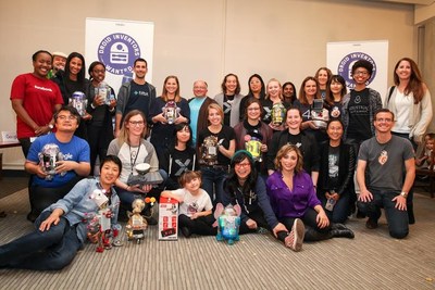 Droidathon inventors pose for a photo with their epic Droids at Letterman Digital Arts Center on November 15, 2017 in San Francisco, California.