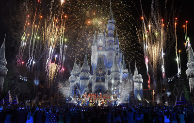 Colorful fanfare and stunning holiday lights envelop Cinderella Castle at Magic Kingdom Park in Lake Buena Vista, Fla., Sunday, Nov. 5, 2017, during a taping for 'The Wonderful World of Disney: Magical Holiday Celebration.' The exciting two-hour ABC special from Walt Disney World Resort and Disneyland Resort premieres Thursday, November 30, 9-11p.m. ET, on The ABC Television Network. (Todd Anderson, photographer)