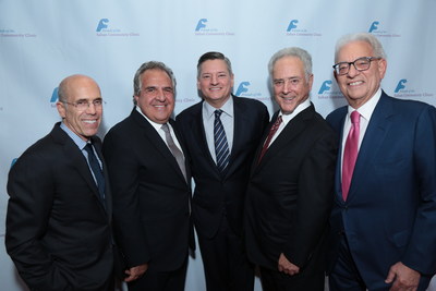 Top Entertainment Industry Executives Support Saban Community Clinic's 50th Anniversary Dinner Gala: (L-R) Jeffrey Katzenberg, former Chairman of Dreamworks; Jim Gianopulos, Chairman and Chief Executive Officer of Paramount Pictures; Ted Sarandos, Chief Content Officer of Netflix; Bob Broder, President of Chuck Lorre Productions; and Peter Benedek, Founding Partner of United Talent Agency and Saban Community Clinic Board Member.