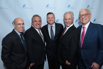 Top Entertainment Industry Executives Support Saban Community Clinic’s 50th Anniversary Dinner Gala: (L-R) Jeffrey Katzenberg, former Chairman of Dreamworks; Jim Gianopulos, Chairman and Chief Executive Officer of Paramount Pictures; Ted Sarandos, Chief Content Officer of Netflix; Bob Broder, President of Chuck Lorre Productions; and Peter Benedek, Founding Partner of United Talent Agency and Saban Community Clinic Board Member.