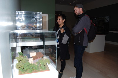 Sijia Zhou and David Verbeek from Canada examine scale models of Frank Lloyd Wright's designs during their tour of the SC Johnson campus. Photo courtesy SC Johnson