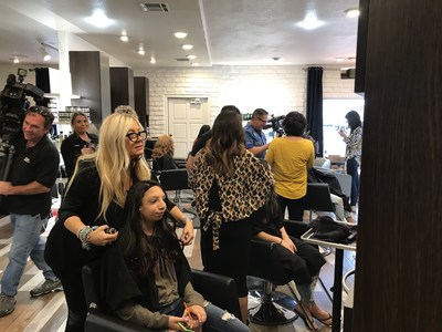 Half a dozen patients from the Barrow Cleft and Craniofacial Center in Phoenix, including 13-year-old Lizzie Gonzalez (pictured), prepared to see the new movie Wonder in Hollywood style with help from the expert artists at XanderLyn Salon in Scottsdale.