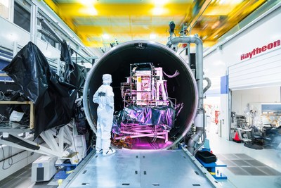 After an incredibly cold workout in a thermal vacuum chamber, Raytheon’s third VIIRS instrument is ready for the extreme temperatures and vacuum of space. (Photo courtesy of Reuben Wu)