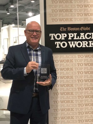 Vice President of Human Resources Tim Reilly accepts the award for Benchmark Senior Living, named #10 in The Boston Globe’s “Large Company” Top Places to Work - making the list for the 10th consecutive year.