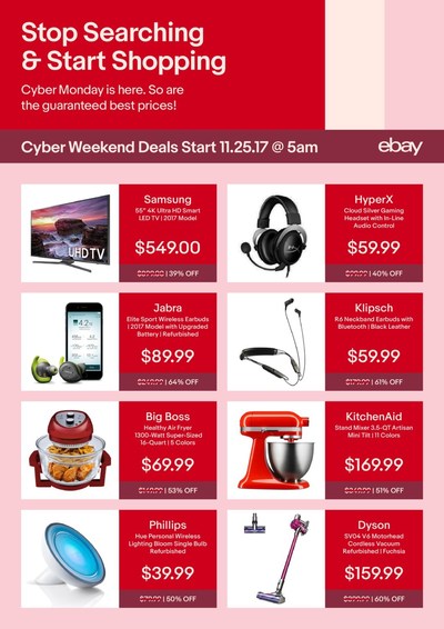 From Thanksgiving through Cyber Monday, eBay is introducing new deals every day on in-demand gifts across categories at the best prices –guaranteed at eBay.com/deals.