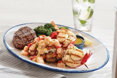 Red Lobster is offering the best of land and sea with its NEW! Surf & Turf Feast ? featuring a grilled Maine lobster and sea scallops skewer, paired with a choice of wood-grilled top sirloin, filet or New York strip steak and a Norway lobster-and-shrimp loaded smashed potato.