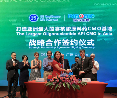 In November 9, 2017, RiboBio and GE Healthcare held a ceremony for the signing of the partnership agreement on building the Asia’s largest oligonucleotide manufacturing facility in Guangzhou.  Dr. Biliang Zhang, the president of RiboBio, Ms. Sophia Lim, the CCO of GE Healthcare Life Science Greater China, and three Nobel Laureates including Dr. Tomas Lindahl, Dr. Craig C. Mello and Dr. Richard J. Roberts attended the ceremony.