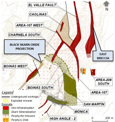 Figure 1: El Valle-Boinás and Carlés Maps Showing Location of BSO, EBX and CNW - El Valle Boinás Deposit (CNW Group/Orvana Minerals Corp.)