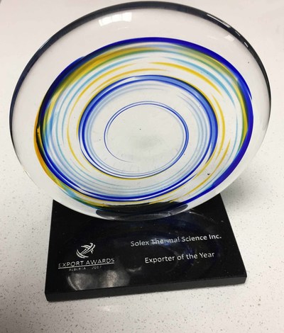 Alberta Exporter of the Year Award 2017 (CNW Group/Solex Thermal Science Inc)