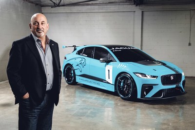 Bobby Rahal with the Jaguar I-PACE eTROPHY racecar.