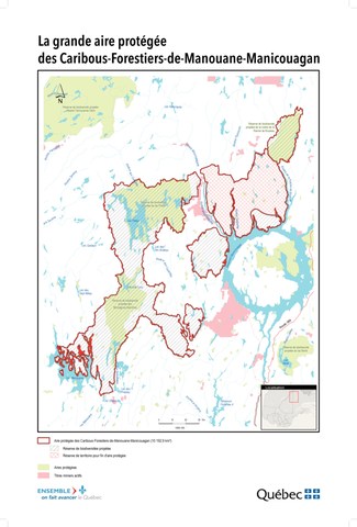 Carte du projet d'aire protge des Caribous-Forestiers-de-Manouane-Manicouagan (Groupe CNW/Cabinet de la ministre du Dveloppement durable, de l'Environnement et de la Lutte contre les changements climatiques)