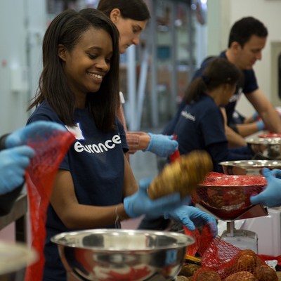 Esurance employees kicked off a week of volunteering at a food bank in Northern California, helping a community vastly affected by recent wildfires.