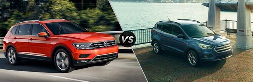 The 2018 Volkswagen Tiguan offers more power and more cargo/passenger space than the competing 2018 Ford Escape. Furthermore, the 2018 Tiguan offers an all-new design for the new model year.