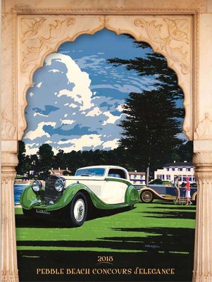 The cover of the official entry application folder for the 2018 Pebble Beach Concours d'Elegance features a 1935 Rolls-Royce Phantom II Continental bodied by Gurney Nutting. The artwork was painted by Tim Layzell. (Courtesy of Pebble Beach Concours d'Elegance)