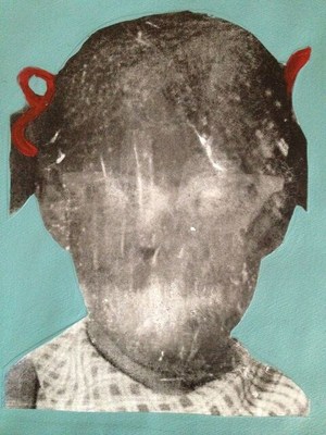 Deborah Roberts, Witness, 2011. Mixed media on paper, 12 x 12 inches. Courtesy the artist. Collection of Michael Chesser.