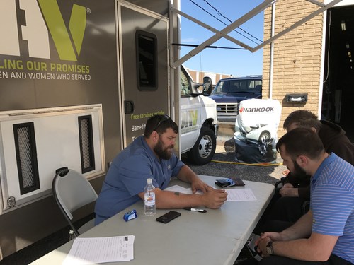 DAV National Service Officer Supervisor Steve Strodtbeck helps local veterans at the Hankook-DAV MSO Stop at Major League Tire in Mentor, Ohio.