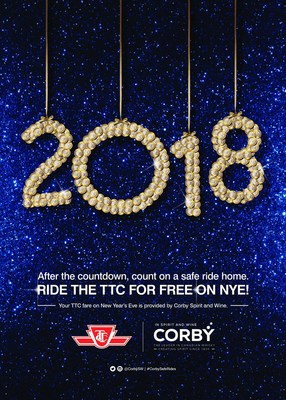 Corby sponsors entire TTC system on New Year’s Eve to offer free, safe transportation for the City of Toronto (CNW Group/Corby Spirit and Wine Communications)