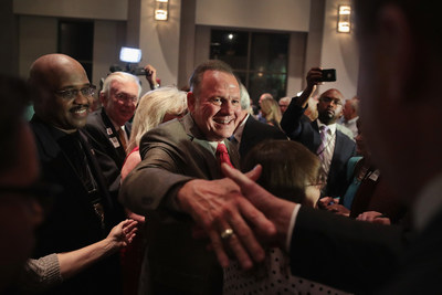 MONTGOMERY, AL - SEPTEMBER 26: Republican candidate for the U.S. Senate in Alabama, Roy Moore greets supporters at an election-night rally after declaring victory on September 26, 2017 in Montgomery, Alabama. Moore, former chief justice of the Alabama supreme court, defeated incumbent Sen. Luther Strange (R-AL) in a primary runoff election for the seat vacated when Jeff Sessions was appointed U.S. Attorney General by President Donald Trump.