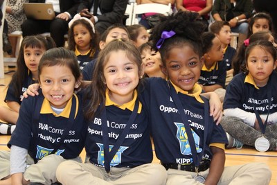 Students at KIPP NEXUS Primary School at the ribbon-cutting for the BBVA Compass Opportunity Campus on Monday. The campus, which welcomed its inaugural classes in the fall, is the first KIPP campus nationwide to share its name with a corporate investor.