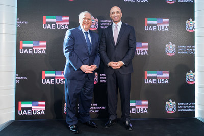 Timothy Keating, Senior Vice President of Government Operations for The Boeing Company joins Ambassador Yousef Al Otaiba delivering remarks on the importance of Boeing’s relationship with the UAE at 46th UAE National Day hosted at Embassy of the United Arab Emirates in Washington, DC.