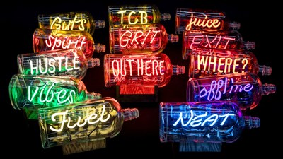 NEON In A Bottle, created by Neon Queen Lisa Schulte, part of the Bulleit-inspired NEON Collection, for sale exclusively via Saatchi Art.