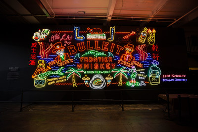 Bulleit Frontier Works NEON Project Billboard at LA's Grand Central Market celebrates the modern cultural frontier.
