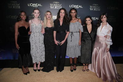 NEW YORK, NY - DECEMBER 06:  (L-R) Aja Naomi King, Andie MacDowell, Elle Fanning, Eva Longoria and Liya Kebede attend the L'Oreal Paris Women of Worth Celebration 2017 on December 6, 2017 in New York City.  (Photo by Cindy Ord/Getty Images for L'Oreal)