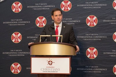 Senator Marco Rubio addresses the 3rd Archon International Conference on Religious Freedom in Washington D.C. focusing on the persecution of Christians in the Holy Lands and Middle East.