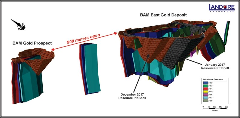 Landore Resources BAM East Gold Deposit Pit Shell (CNW Group/Landore Resources Canada Inc.)