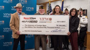 Goal-shattering $1.25 million donated by Sport Clips Haircuts to VFW for Help A Hero Scholarships