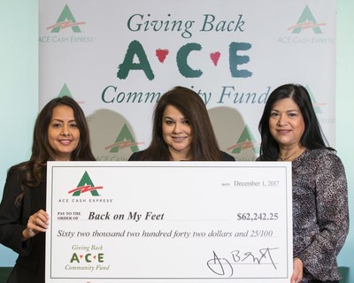 ACE presents donation to Back on My Feet Dallas-Fort Worth’s Executive Director, Gina Parker