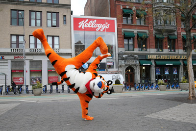 Tony the Tiger® celebrates the new Union Square Kellogg’s® NYC Café. The café offers exciting new ways to explore the unexpected flavors of cereal – all day, every day. Permanently open Dec. 14th. Credit: Mark Von Holden/AP Images for Kellogg's (PRNewsfoto/Kellogg Company)