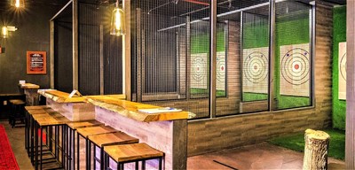 A look inside Kick Axe, a 7,000-square-foot axe-throwing venue, which will open to the public on December 15 in the Gowanus neighborhood of Brooklyn.