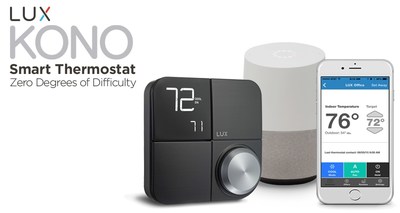 Manage your home comfort from anywhere in your home via any one of the top three voice assistants with the new LUX KONO Smart thermostat from LUX Products Corporation.  Priced below other comparable smart thermostats at $149.00, this new thermostat offers Zero Degrees of Difficultytm and is voice compatible with the Google Assistant, Apple HomeKittm and Amazon Alexa, giving homeowners plenty of options to control their comfort through Android phones, iPhones and voice-activated commands.