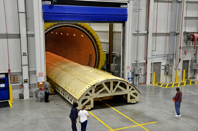 Spirit AeroSystems uses some of the world’s largest autoclaves to support the company’s composite fuselage business. The new intelligent heated tool technology can cure composite parts 40 percent faster and at half the cost without using an autoclave.
